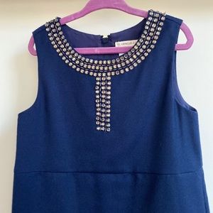 NWOT. Crewcuts, Navy Wool sleeveless Formal Dress with jewels neckline, Girls 6